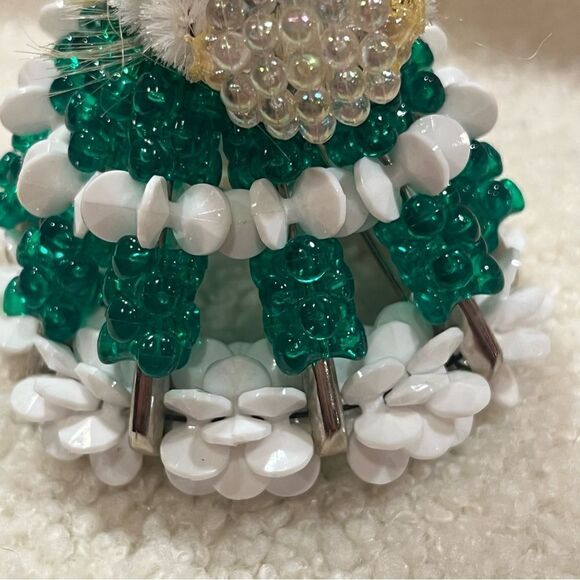 Vintage Handmade Beaded Christmas Safety-pin Dolls Set of 2 Red Green - Picture 4 of 15